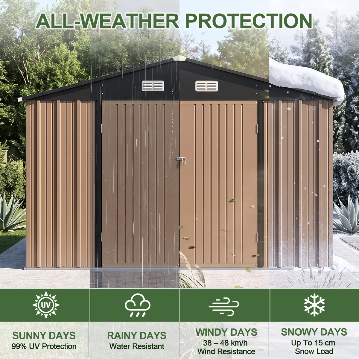 Patioslife Metal Garden Shed – Galvanised Steel Outdoor Storage Shed, All-Weather Backyard Storage Unit