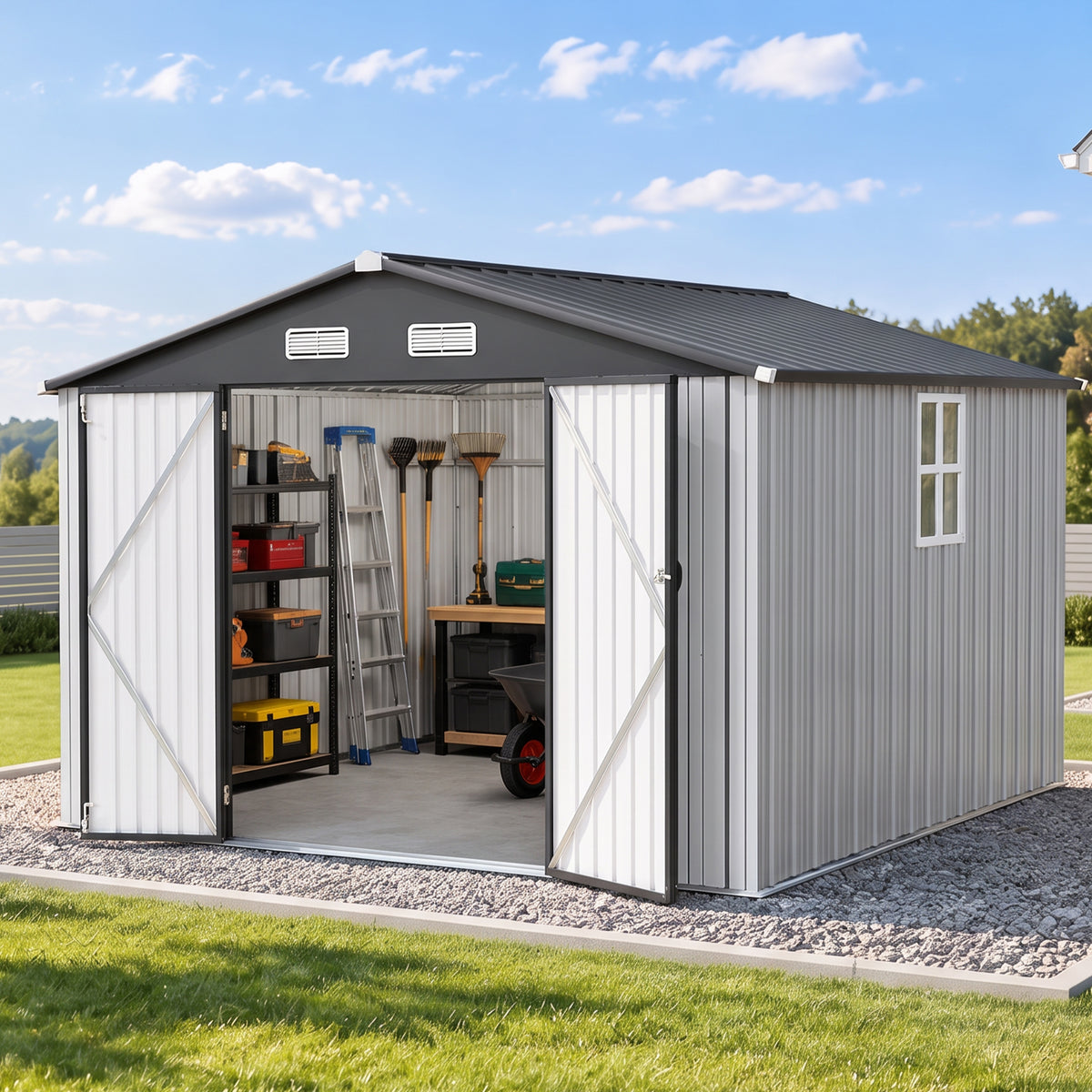 Patioslife YardVault Pro Heavy-Duty Galvanised Steel Garden Shed with Window & Lockable Door, Rust-Resistant Outdoor Tool Shed