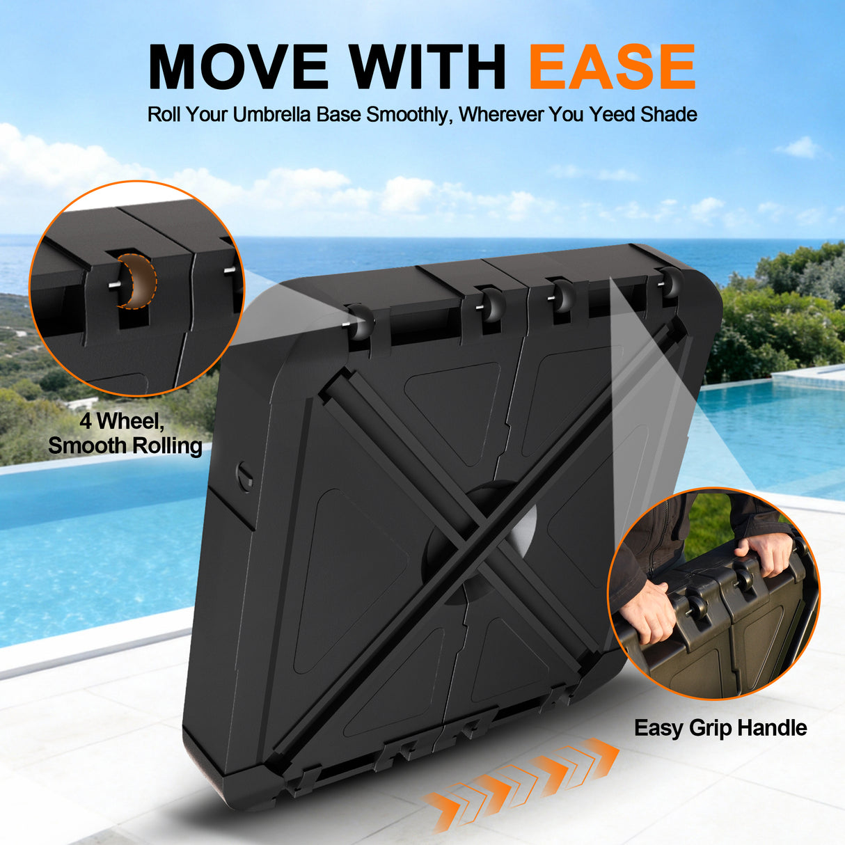 Umbrella Wheels Base 115–200kg, Heavy-Duty Outdoor Stand, Refillable HDPE Weights for Patio, Garden & Poolside Stability