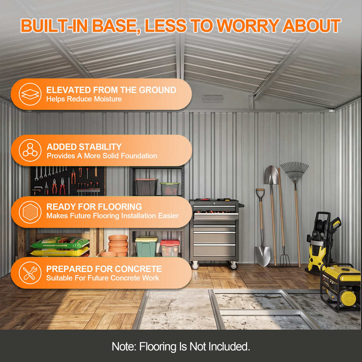 Patioslife YardVault Pro Heavy-Duty Galvanised Steel Garden Shed with Window & Lockable Door, Rust-Resistant Outdoor Tool Shed