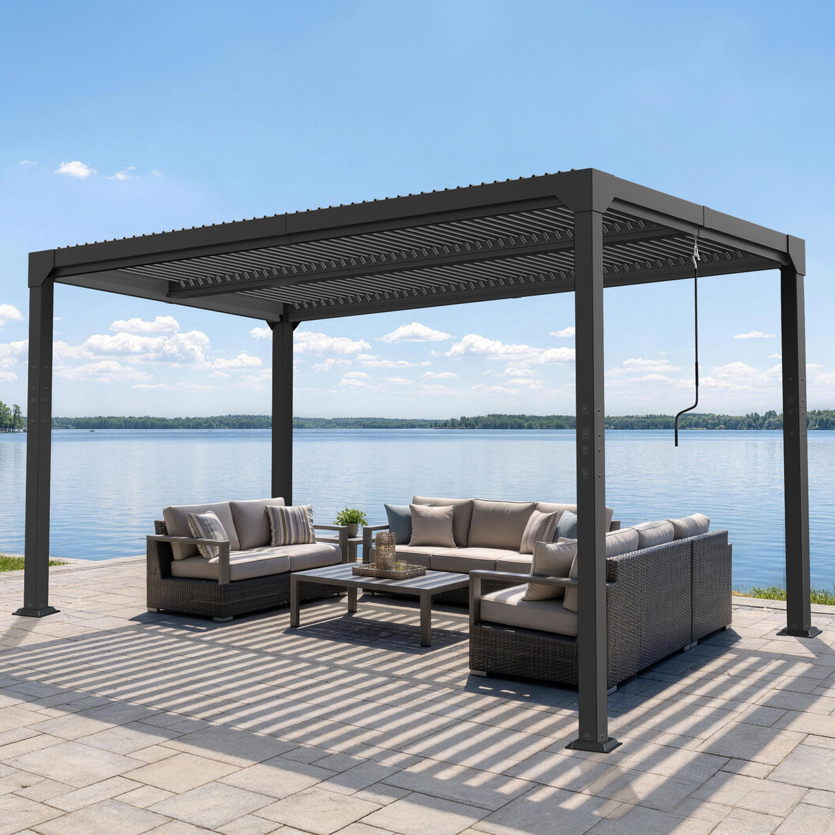 Patioslife Atlantic | Metal Louvred Pergola with Adjustable Roof & Ambient LED Lighting, Freestanding Alfresco Shelter for Patio, Deck & Poolside