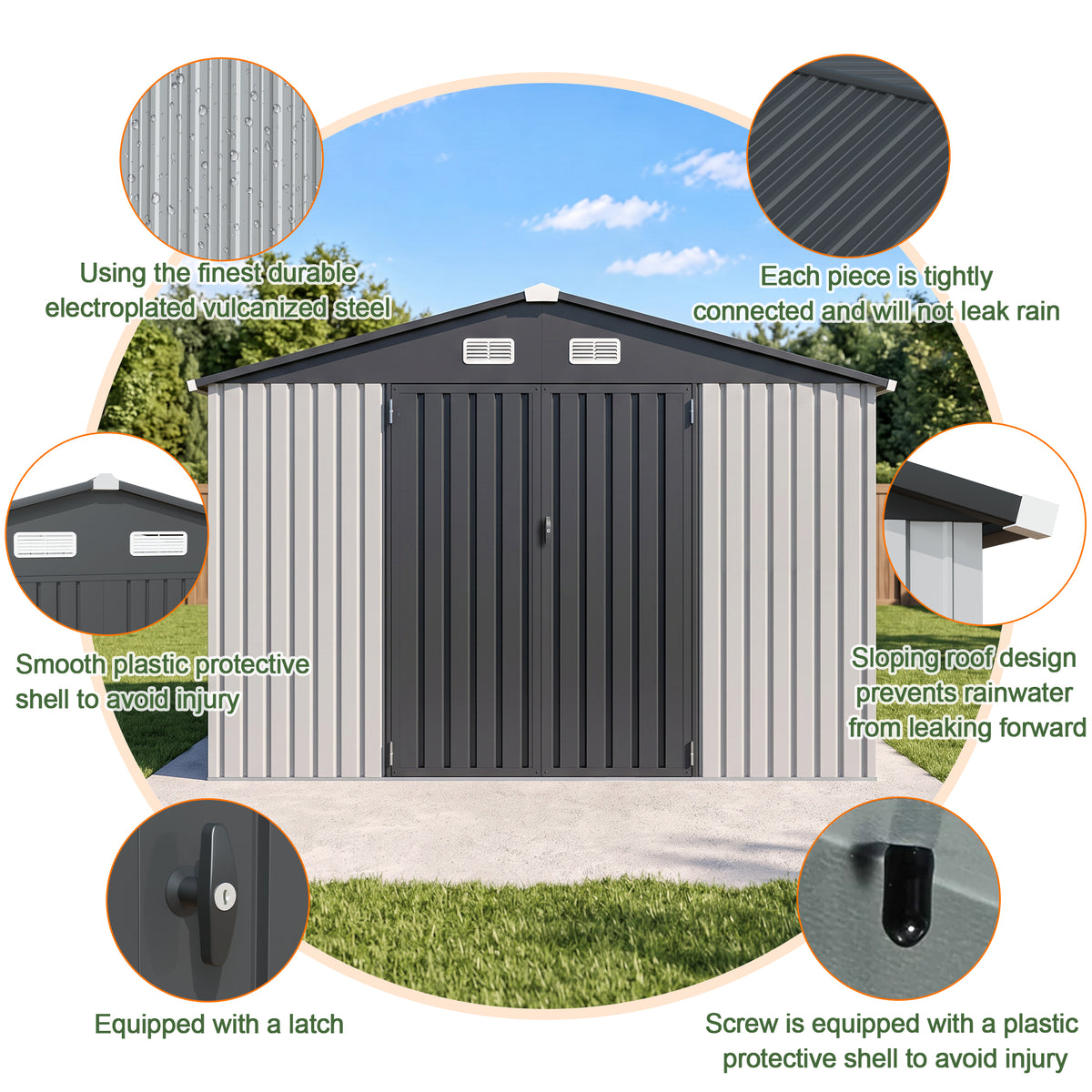 Patioslife YardVault Pro Heavy-Duty Galvanised Steel Garden Shed with Window & Lockable Door, Rust-Resistant Outdoor Tool Shed