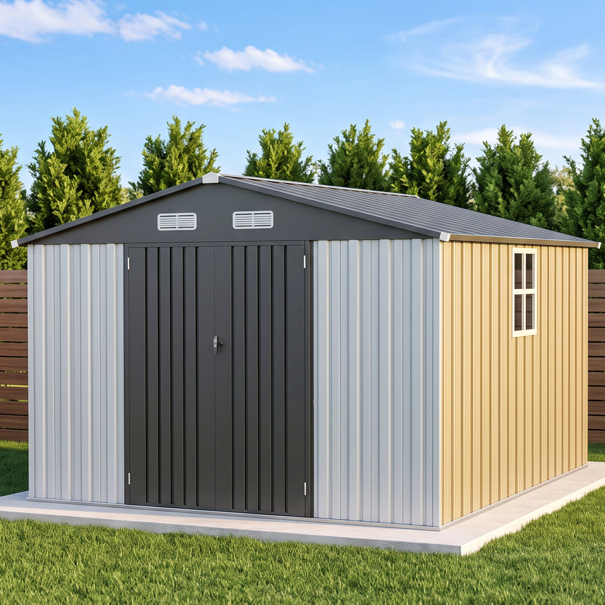 Patioslife YardVault Pro Heavy-Duty Galvanised Steel Garden Shed with Window & Lockable Door, Rust-Resistant Outdoor Tool Shed