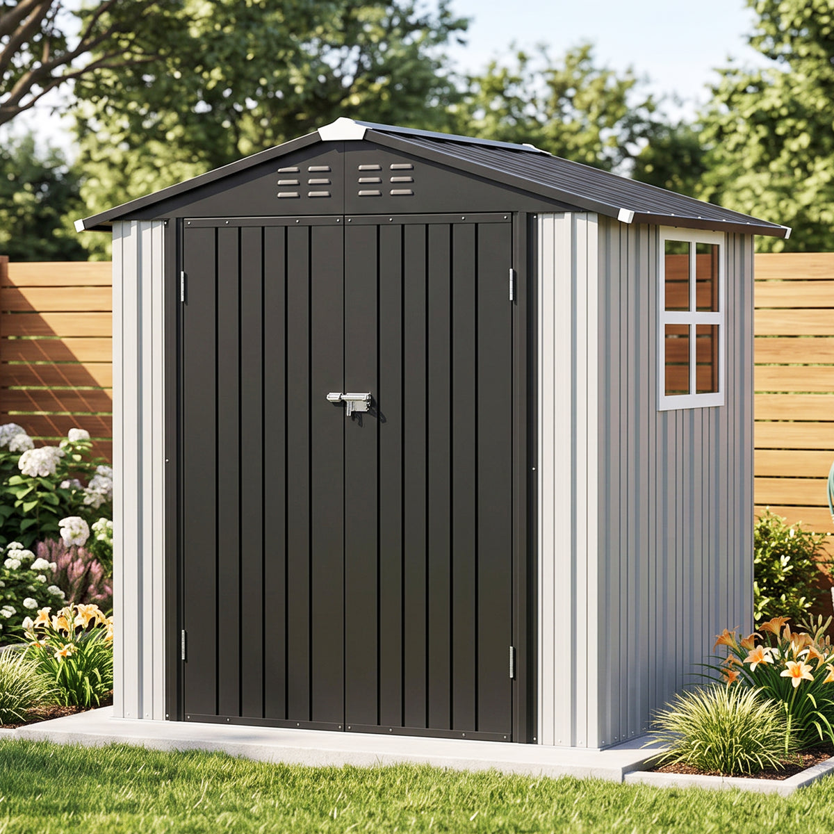 Patioslife YardVault Pro Heavy-Duty Galvanised Steel Garden Shed with Window & Lockable Door, Rust-Resistant Outdoor Tool Shed