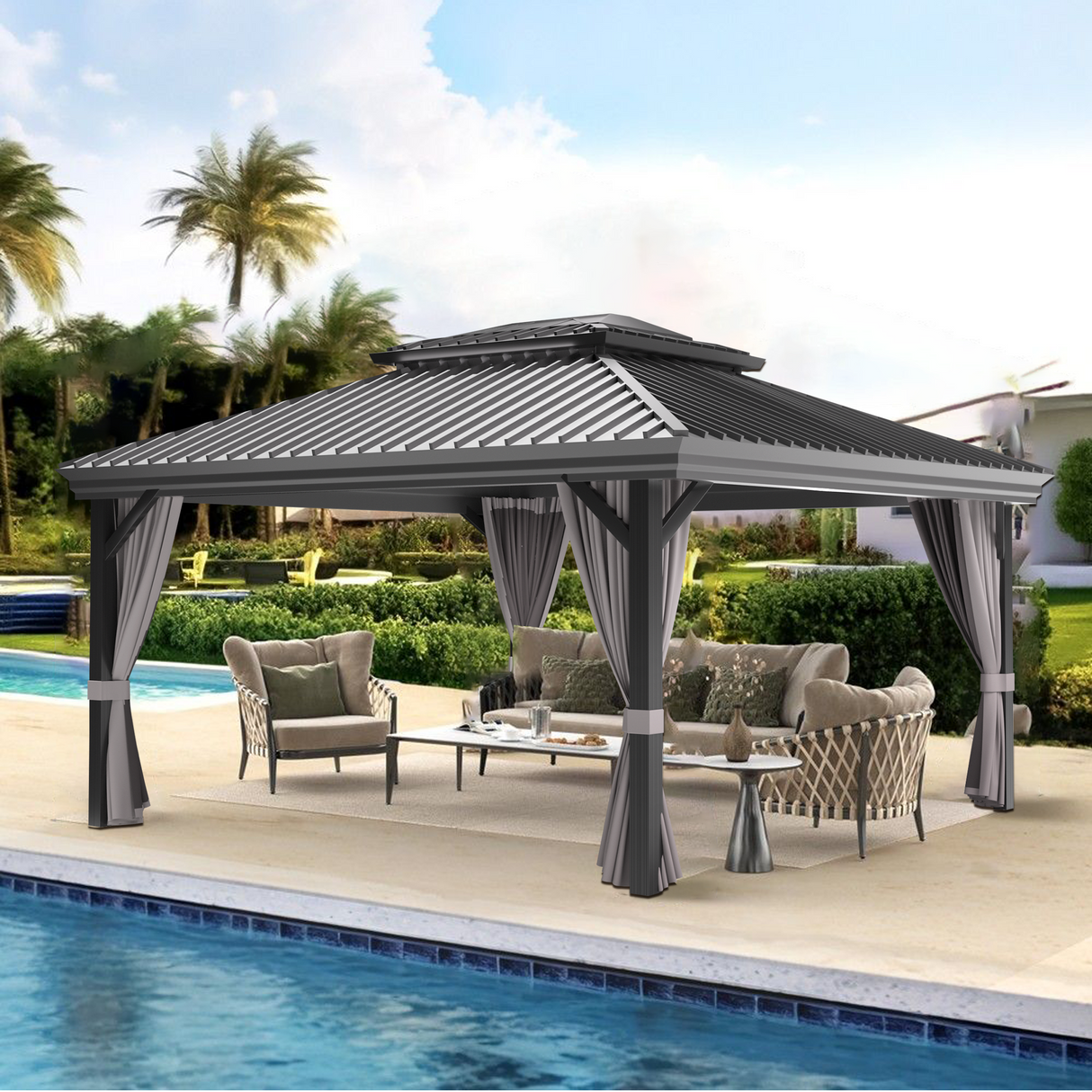 Pre-Order,Patioslife Haven,Hardtop Gazebo,Heavy-Duty Aluminium Frame,Double-Vented Roof,Curtains Included,Patio Pergola,Garden Pavilion,Backyard Shelter,Outdoor Entertaining,Weatherproof,Sunshade & Rain Protection,Modern Outdoor Furniture,Luxury Patio Structure,Contemporary Design,Durable Construction,Premium Outdoor Living