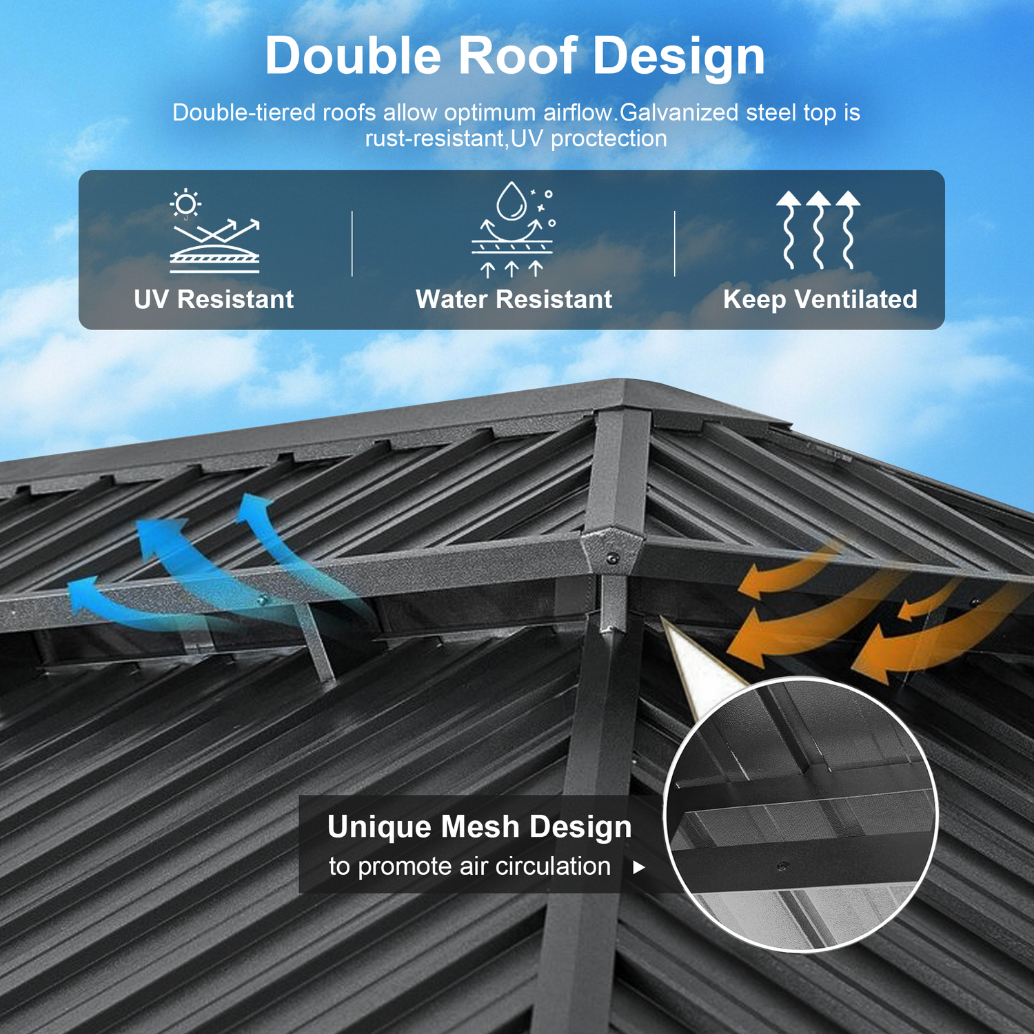 Patioslife™| Hardtop Gazebo with Wood Grain Aluminum Frame, Double Vented Roof & Curtains, Patio Pergola for Garden or Backyard