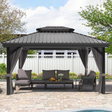 Patioslife™| Hardtop Gazebo with Wood Grain Aluminum Frame, Double Vented Roof & Curtains, Patio Pergola for Garden or Backyard