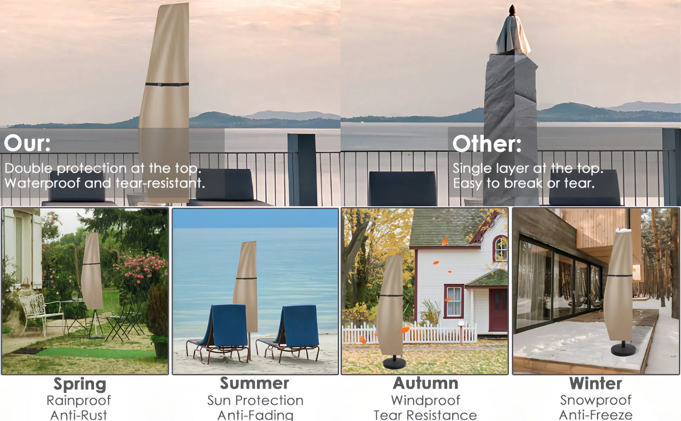 Patioslife™ | Cantilever Parasol Cover with Rod – Heavy Duty Waterproof & Windproof Umbrella Cover, Fits 2-3m Outdoor Parasols, with Storage Bag