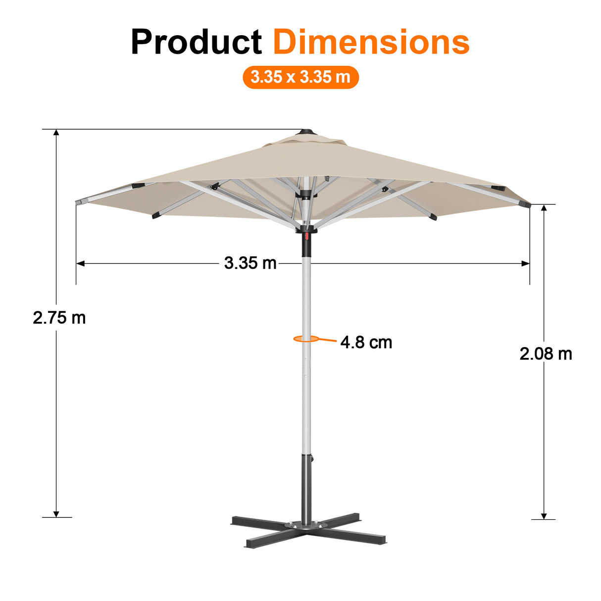 Patioslife Outdoor Umbrella — Square & Round | Heavy-Duty Aluminium Pole, Double-Vented Canopy | 2.7m, 3m & 3.35m