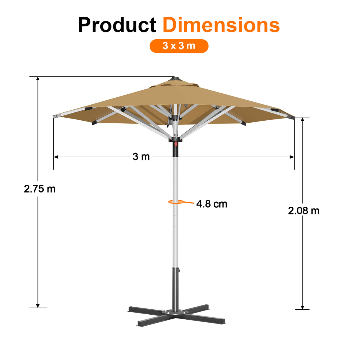 Patioslife Outdoor Umbrella — Square & Round | Heavy-Duty Aluminium Pole, Double-Vented Canopy | 2.7m, 3m & 3.35m