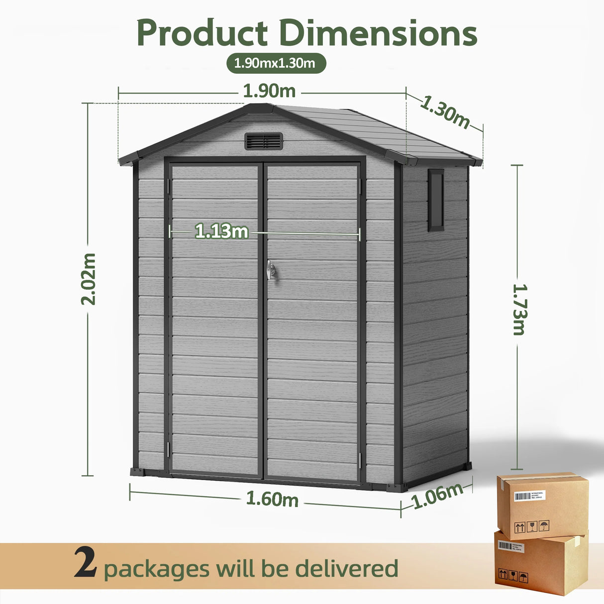 Outdoor Storage Shed with Floor Patioslife YardVault , All-Weather Waterproof Plastic Garden Shed in Resin with Lock and Window for Backyard, Heavy-Duty Storage Shed for Tools, Bikes & Lawn Equipment