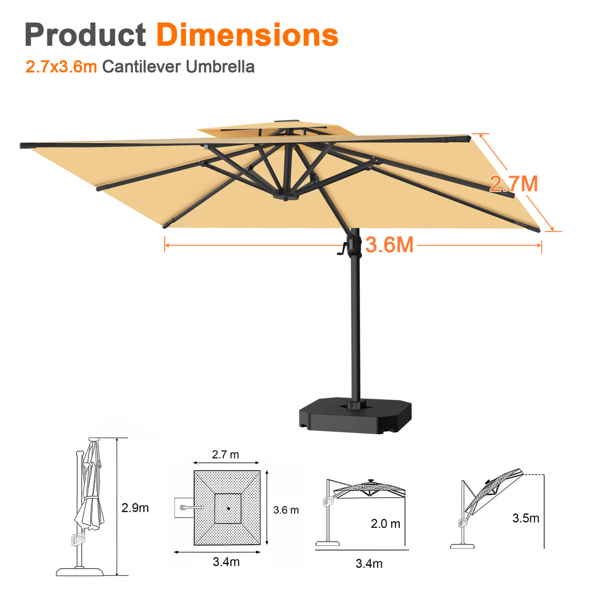 Patioslife Aegis Pro Cantilever Umbrella with Cross Base — Heavy-Duty Frame & Powder-Coated Aluminium Pole for Garden & Patio