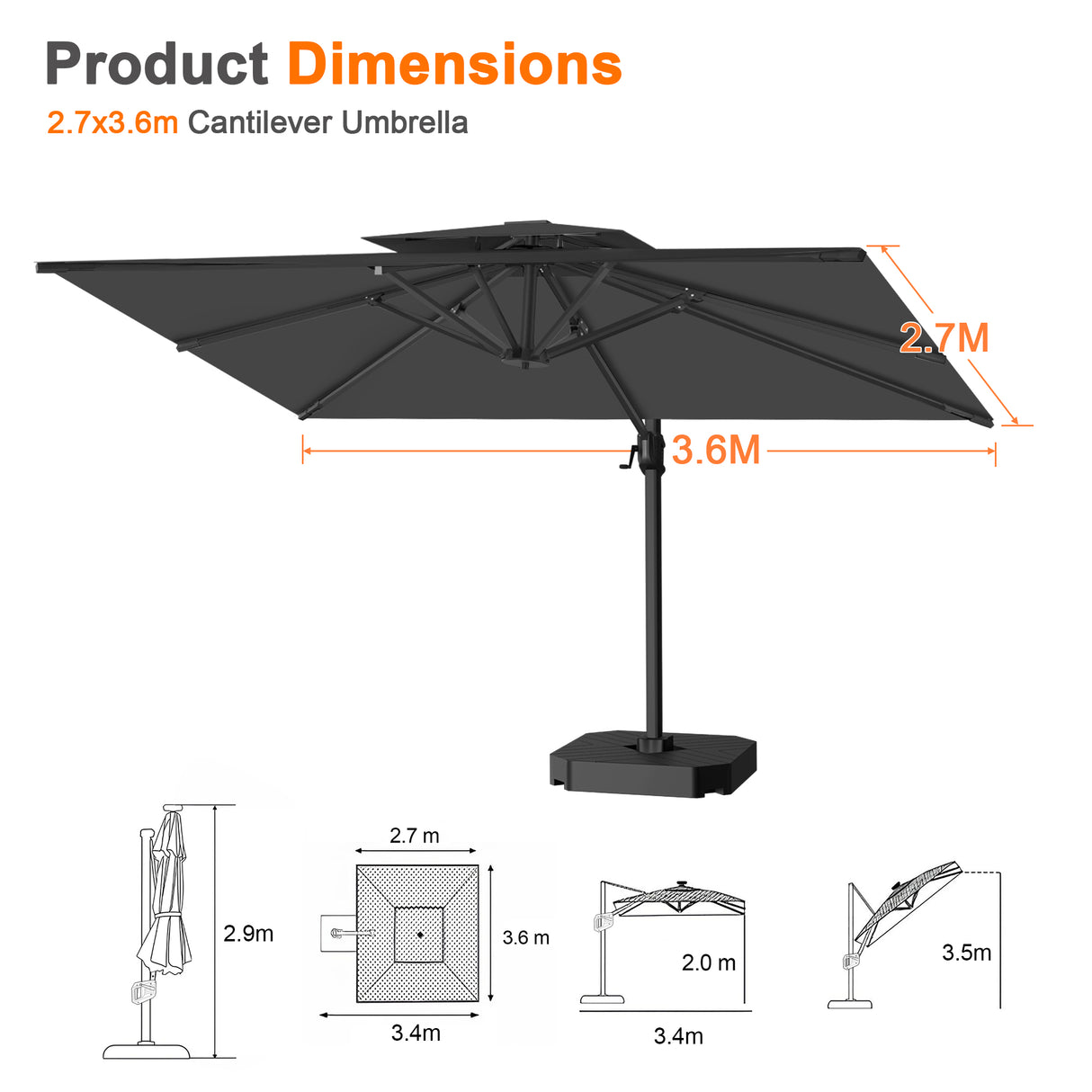Patioslife Aegis Pro Cantilever Umbrella with Cross Base — Heavy-Duty Frame & Powder-Coated Aluminium Pole for Garden & Patio