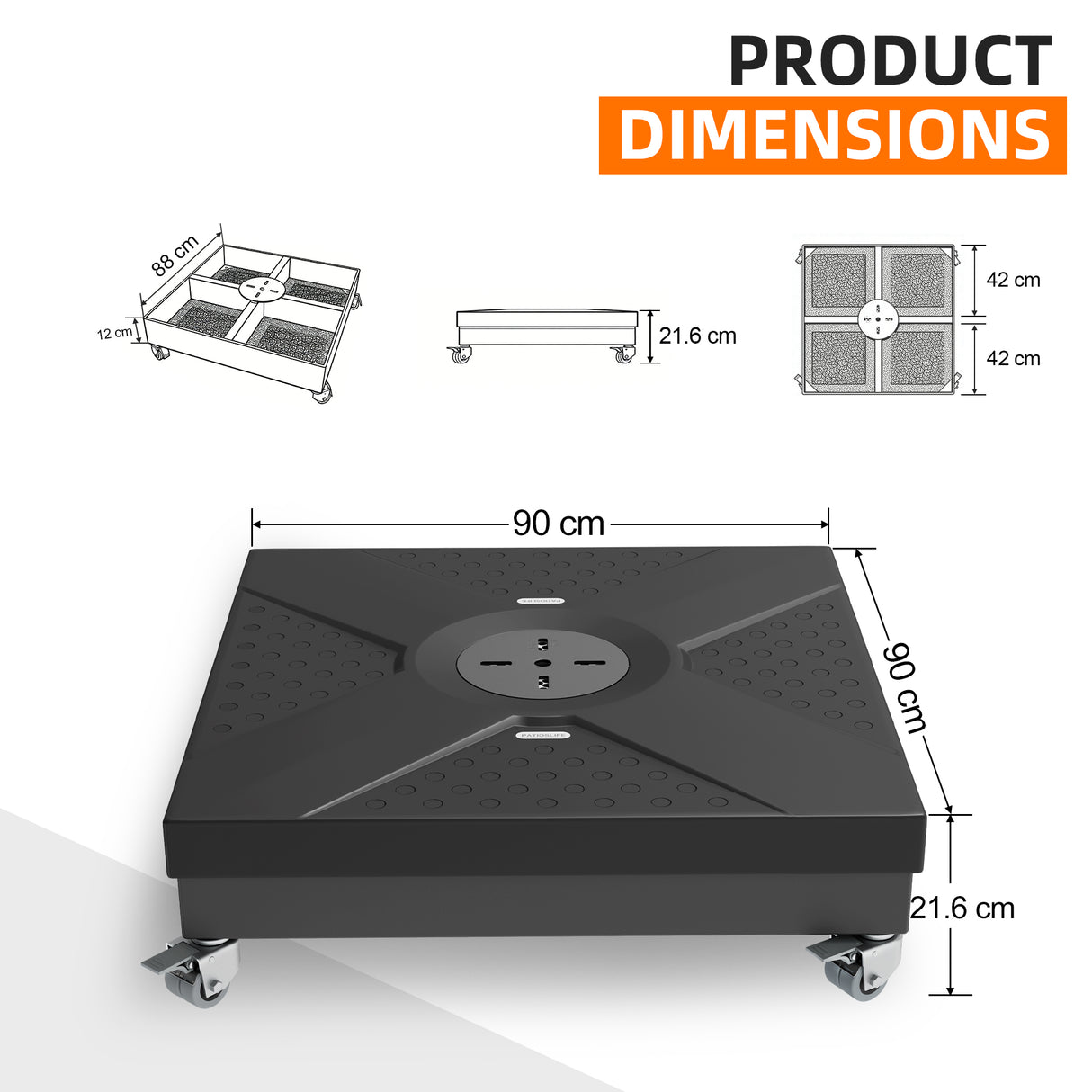 Patioslife Heavy-Duty Cantilever Umbrella Base with Wheels, Up to 400 kg Capacity, Decorative Modular Rolling Stand Compatible with Aegis Series and Most Offset Patio Umbrellas for Patio, Garden and Poolside