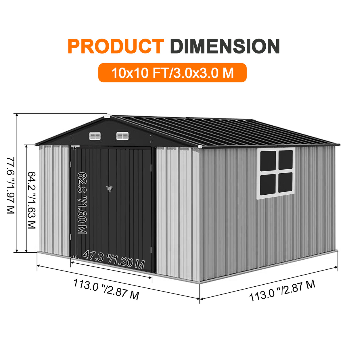 Patioslife YardVault Pro Heavy-Duty Galvanised Steel Garden Shed with Window & Lockable Door, Rust-Resistant Outdoor Tool Shed