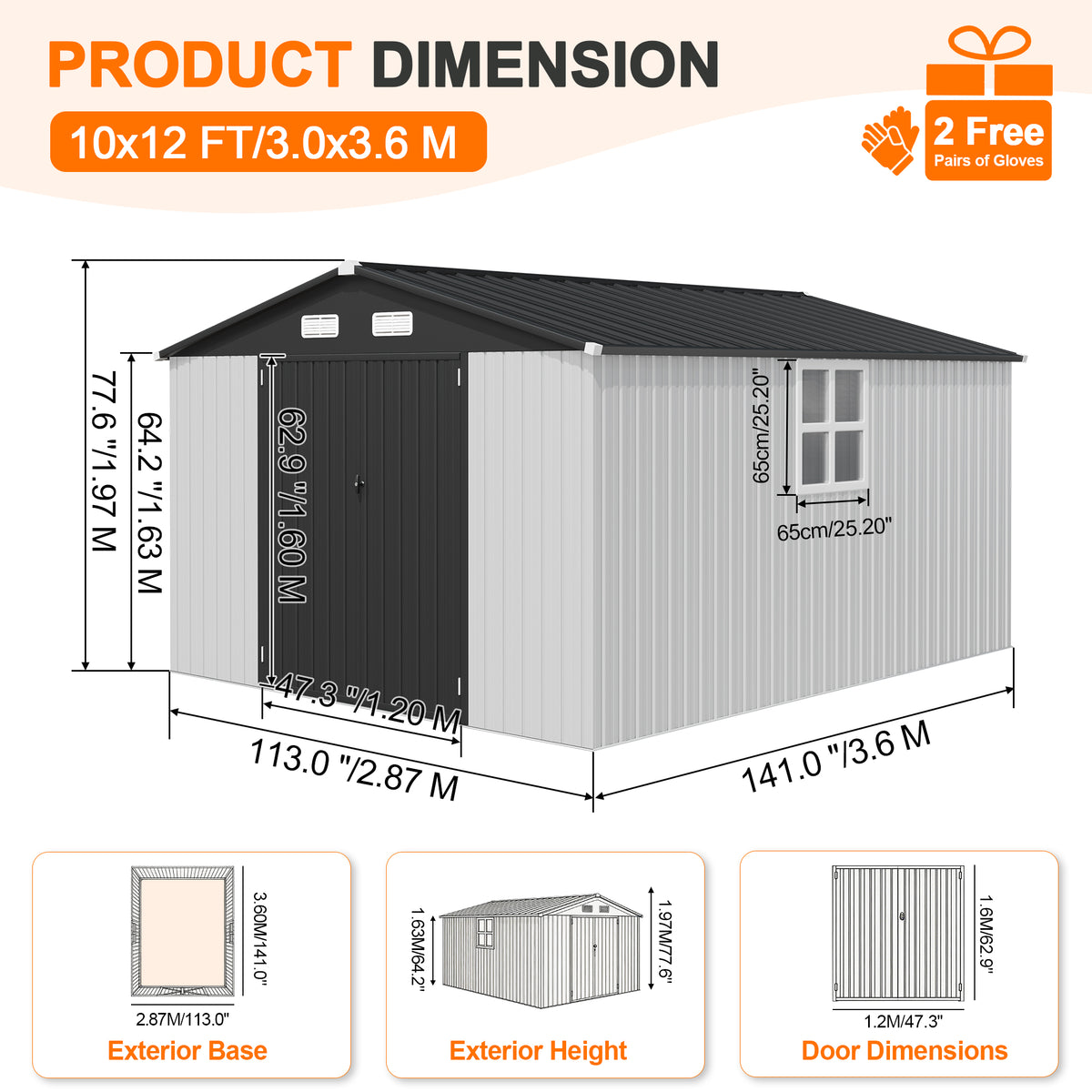 Patioslife YardVault Pro Heavy-Duty Galvanised Steel Garden Shed with Window & Lockable Door, Rust-Resistant Outdoor Tool Shed