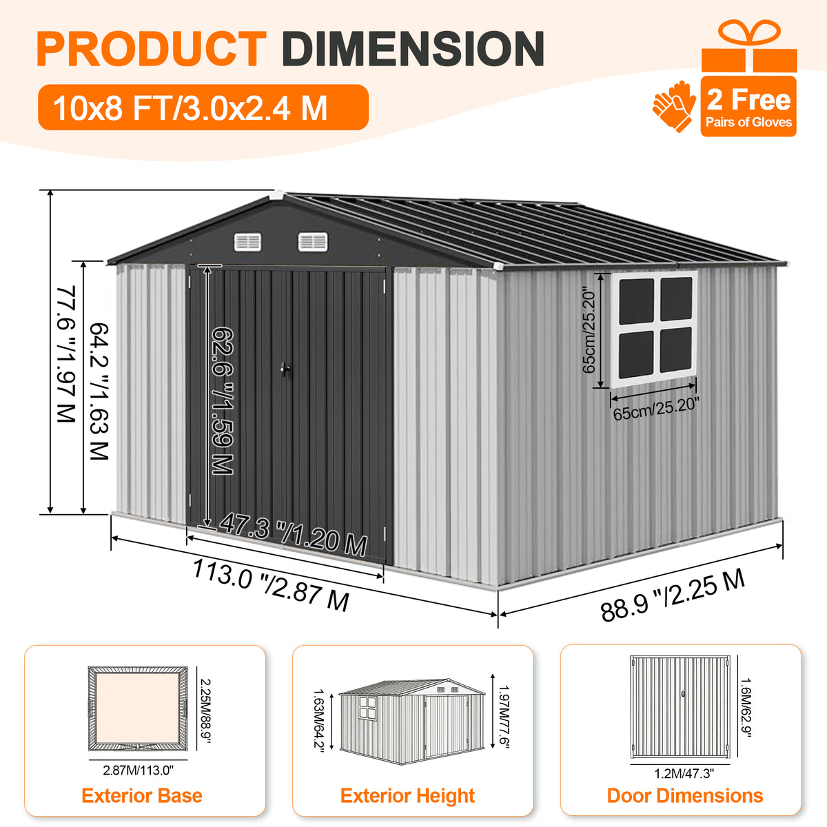 Patioslife YardVault Pro Heavy-Duty Galvanised Steel Garden Shed with Window & Lockable Door, Rust-Resistant Outdoor Tool Shed