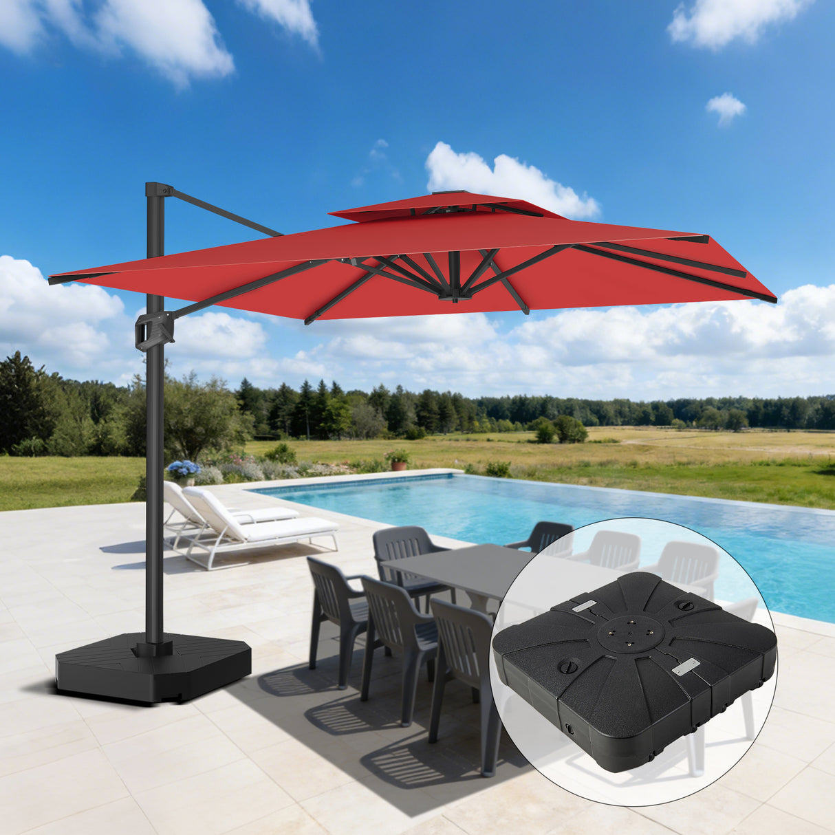 Patioslife Aegis Pro Cantilever Umbrella with Cross Base — Heavy-Duty Frame & Powder-Coated Aluminium Pole for Garden & Patio
