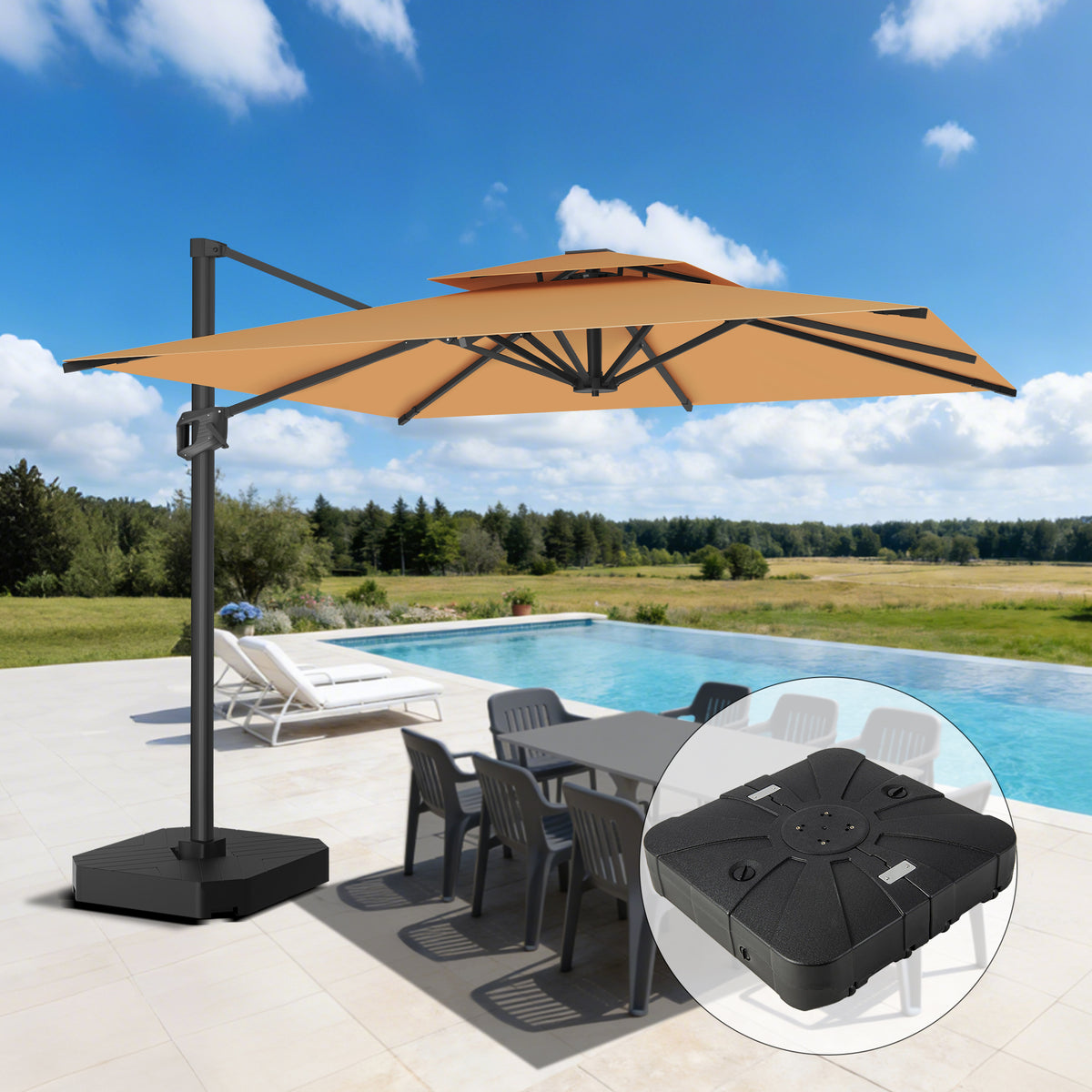 Patioslife Aegis Pro Cantilever Umbrella with Cross Base — Heavy-Duty Frame & Powder-Coated Aluminium Pole for Garden & Patio