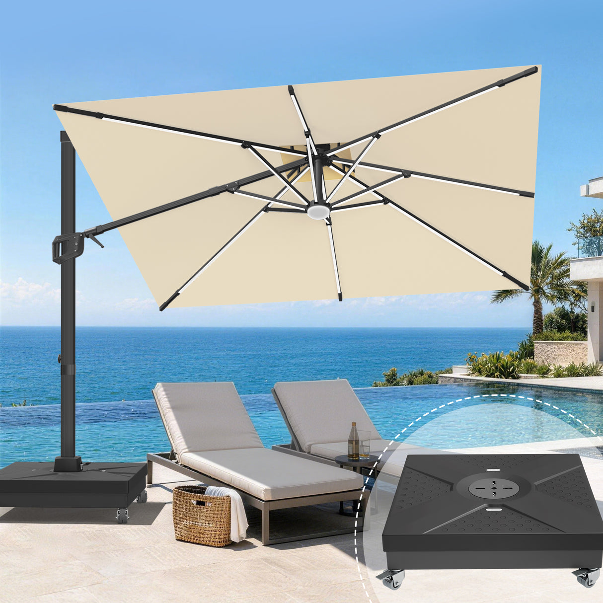 Patioslife Aegis Signature Rotating Cantilever Patio Umbrella with Adjustable Tilt | Large Outdoor Shade Umbrella for Garden, Deck & Poolside, Includes Free Premium Cover