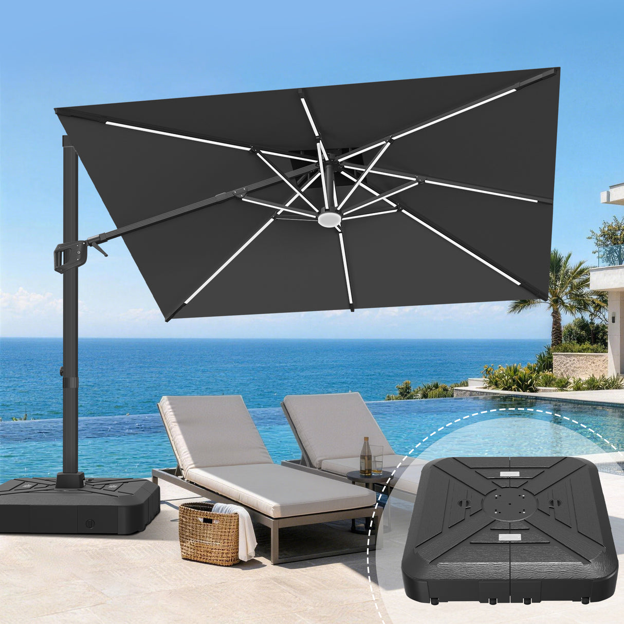 Patioslife Aegis Signature Rotating Cantilever Patio Umbrella with Adjustable Tilt | Large Outdoor Shade Umbrella for Garden, Deck & Poolside, Includes Free Premium Cover