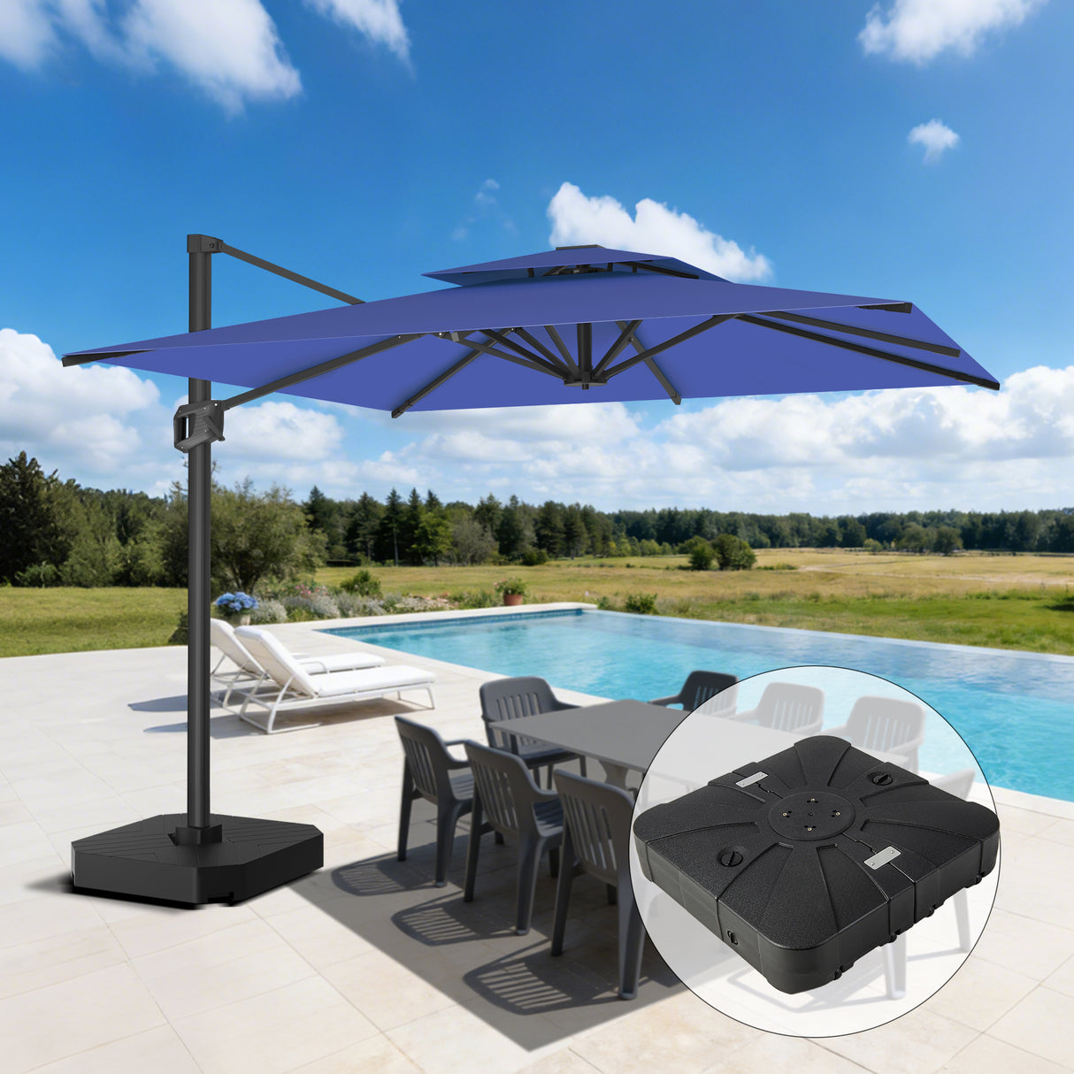 Patioslife Aegis Pro Cantilever Umbrella with Cross Base — Heavy-Duty Frame & Powder-Coated Aluminium Pole for Garden & Patio