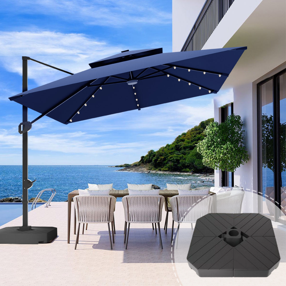 Patioslife Aegis Pro Cantilever Umbrella,LED Lights, Reinforced & Powder-Coated Aluminium Ribs and Pole,Garden & Patio,blue