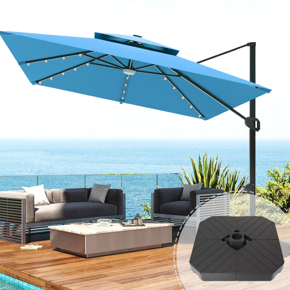 Patioslife Aegis Pro Cantilever Umbrella,LED Lights, Reinforced & Powder-Coated Aluminium Ribs and Pole,Garden & Patio,sky blue