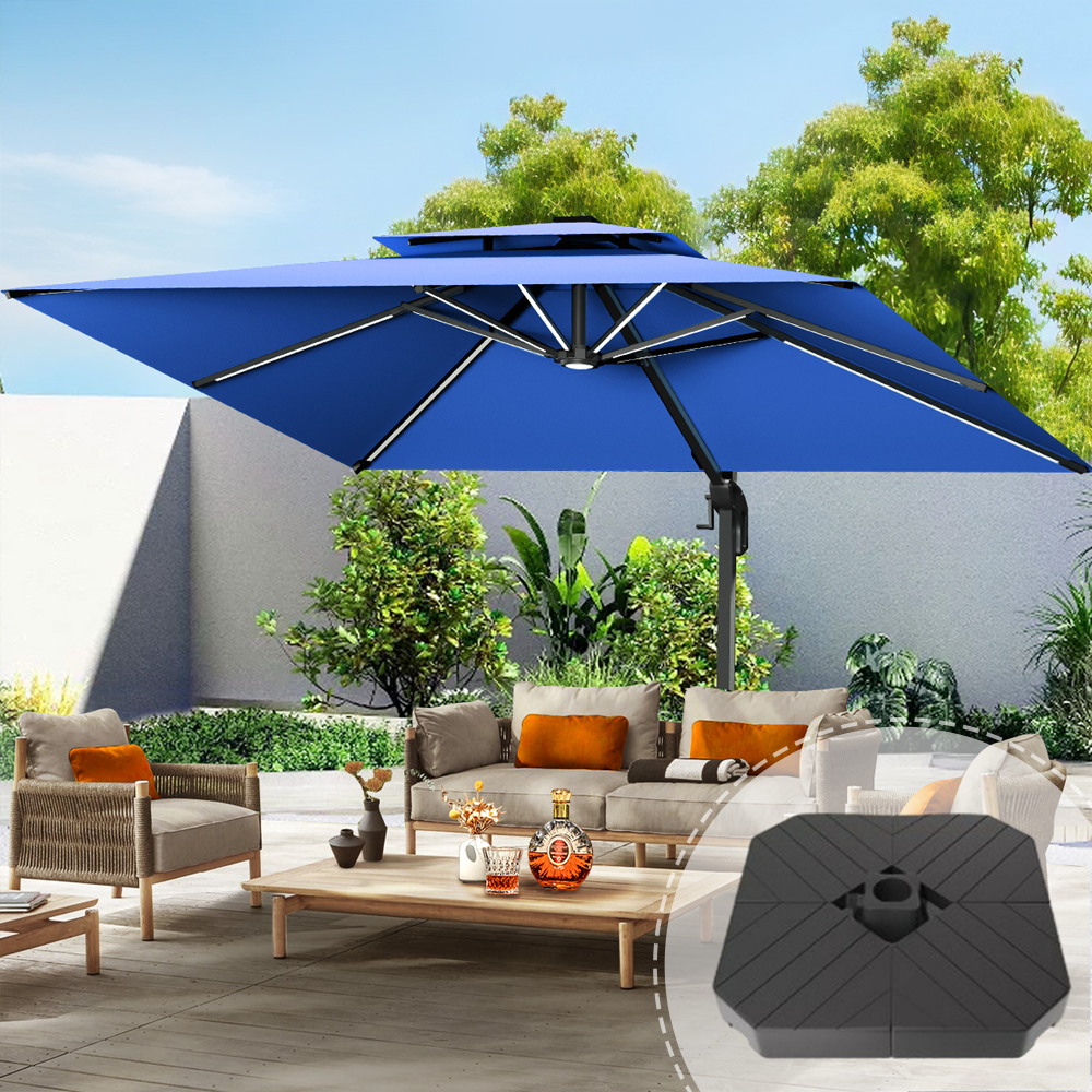 Patioslife Aegis Premium Cantilever Umbrella with LED Strip Lights, Fibreglass Ribs & Powder-Coated Aluminium Pole, Cover— Luxury Garden & Patio Shade