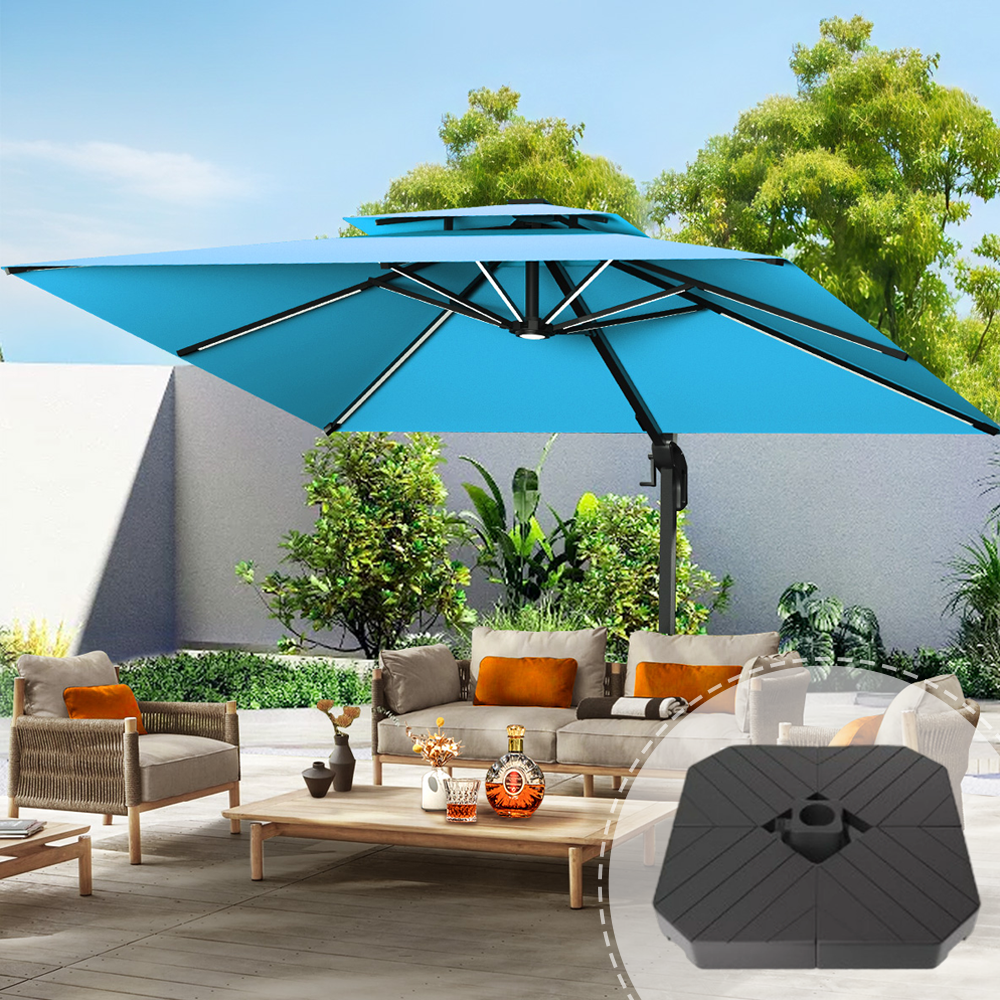Patioslife Aegis Premium Cantilever Umbrella with LED Strip Lights, Fibreglass Ribs & Powder-Coated Aluminium Pole, Cover— Luxury Garden & Patio Shade