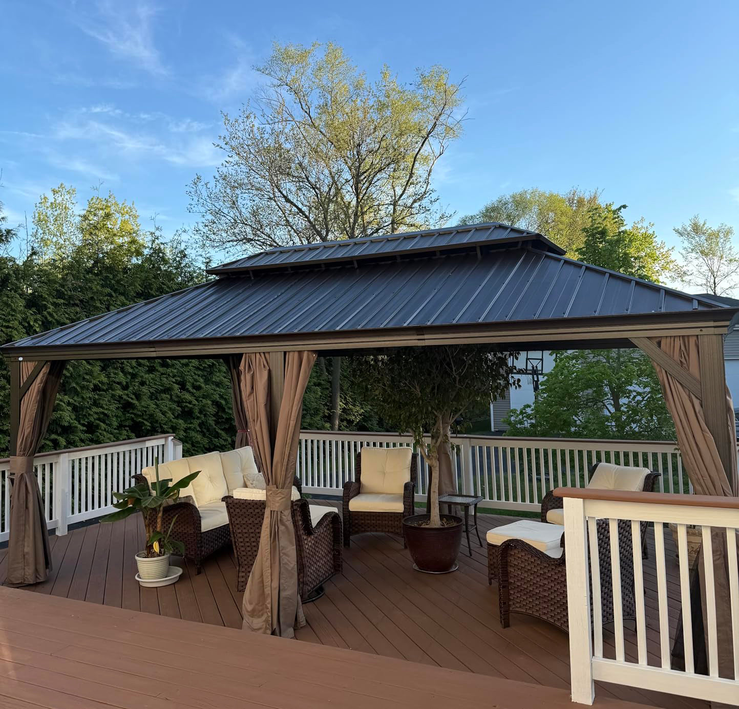Patioslife Haven | Hardtop Gazebo with Heavy Duty Aluminum Frame, Double Vented Roof & Curtains, Patio Pergola for Garden or Backyard