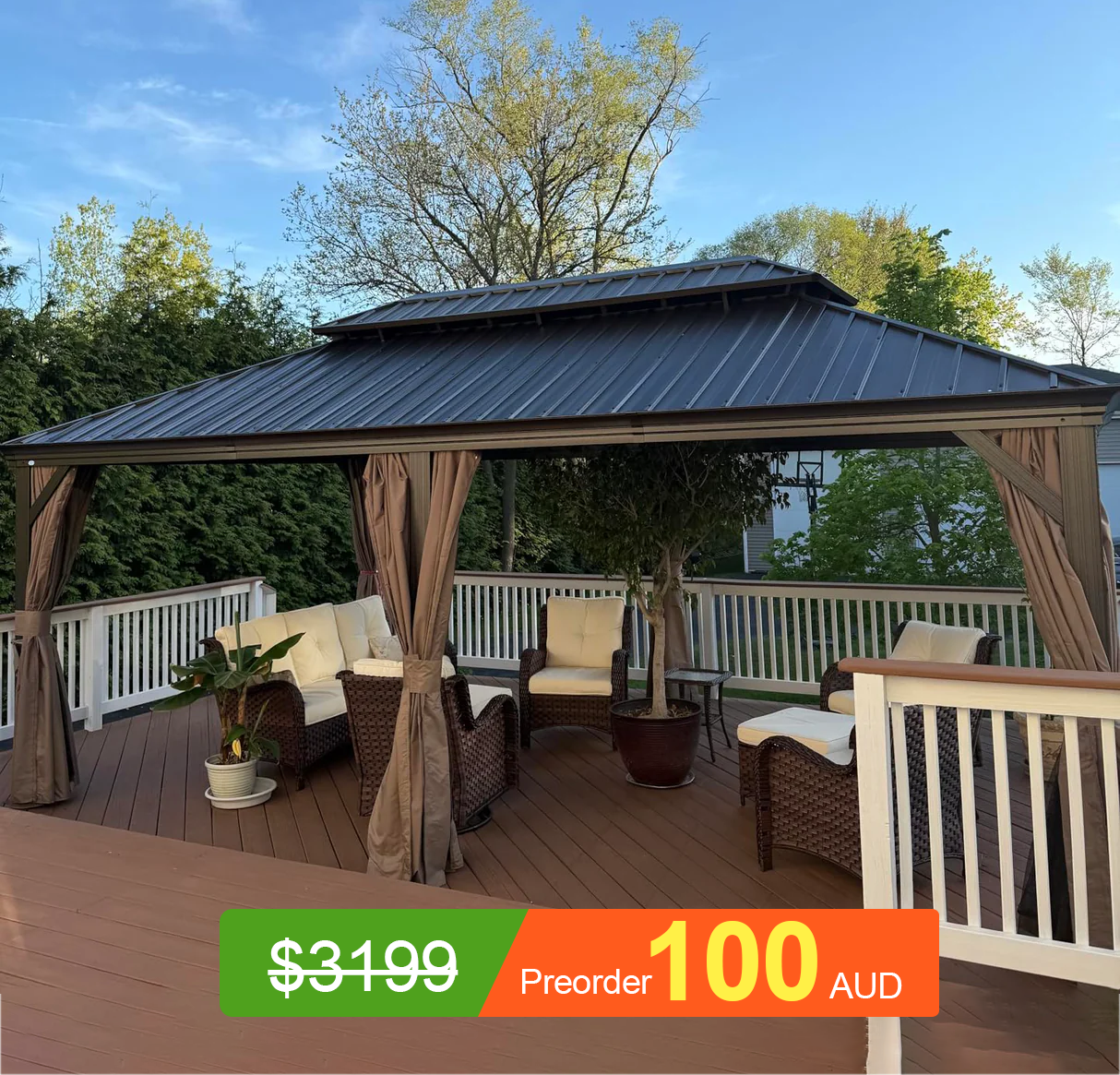 Pre-Order Patioslife Luxury Haven Hardtop Gazebo with Heavy Duty Aluminum Frame, Double Vented Roof & Curtains, Patio Pergola for Garden or Backyard