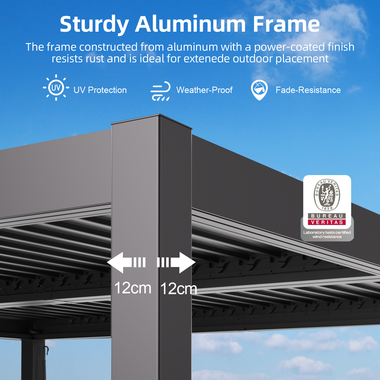 Patioslife Atlantic™ | 3 x 3m Aluminium Pergola with Adjustable Louvers & Built-In LED Lighting, Modern Shade Solution for Garden, Patio & Balcony