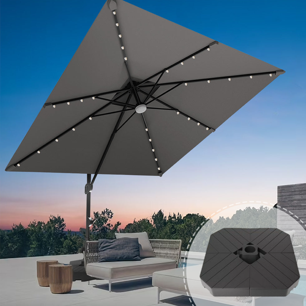 Patioslife Aegis Pro Cantilever Umbrella,LED Lights, Reinforced & Powder-Coated Aluminium Ribs and Pole,Garden & Patio,grey