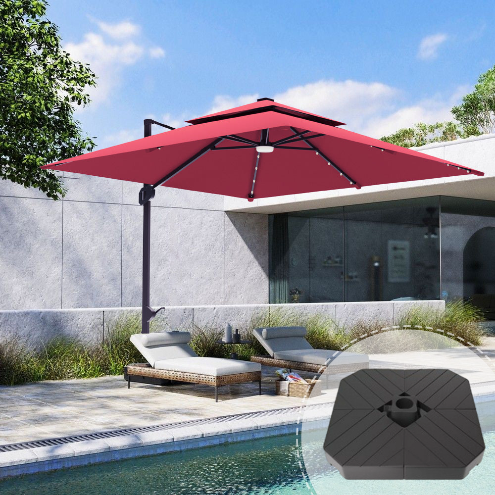 Patioslife Aegis Pro Cantilever Umbrella,LED Lights, Reinforced & Powder-Coated Aluminium Ribs and Pole,Garden & Patio,red