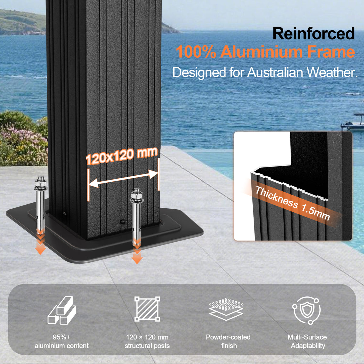 Patioslife 3.0 x 3.65m Luxury Haven Coastal Hardtop Gazebo | Designed for Australian Outdoor Conditions with 120×120mm Aluminium Posts, Drainage Gutters, Double Vented Roof & Curtains