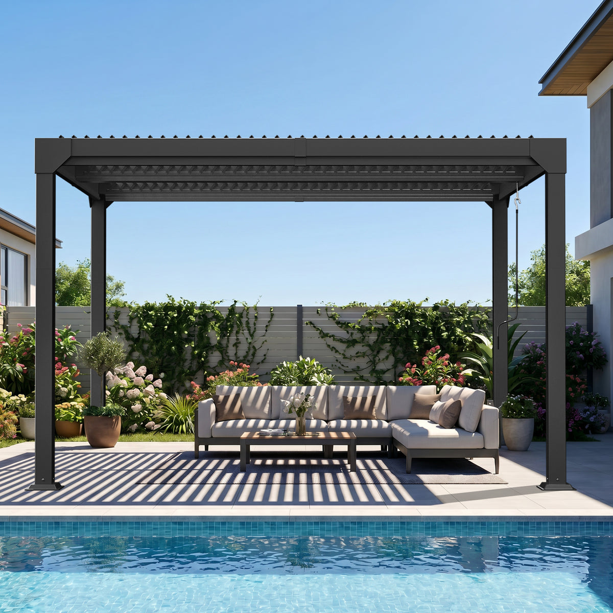 Patioslife Atlantic | Metal Louvred Pergola with Adjustable Roof, Freestanding Alfresco Shelter for Patio, Deck & Poolside