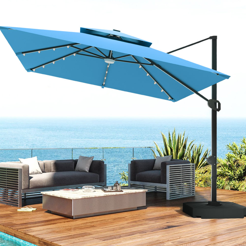 Patioslife Aegis Pro Cantilever Umbrella,LED Lights, Reinforced & Powder-Coated Aluminium Ribs and Pole,Garden & Patio