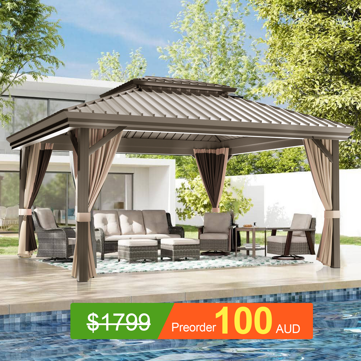Pre-Order,Patioslife Haven,Hardtop Gazebo,Heavy-Duty Aluminium Frame,Double-Vented Roof,Curtains Included,Patio Pergola,Garden Pavilion,Backyard Shelter,Outdoor Entertaining,Weatherproof,Sunshade & Rain Protection,Modern Outdoor Furniture,Luxury Patio Structure,Contemporary Design,Durable Construction,Premium Outdoor Living