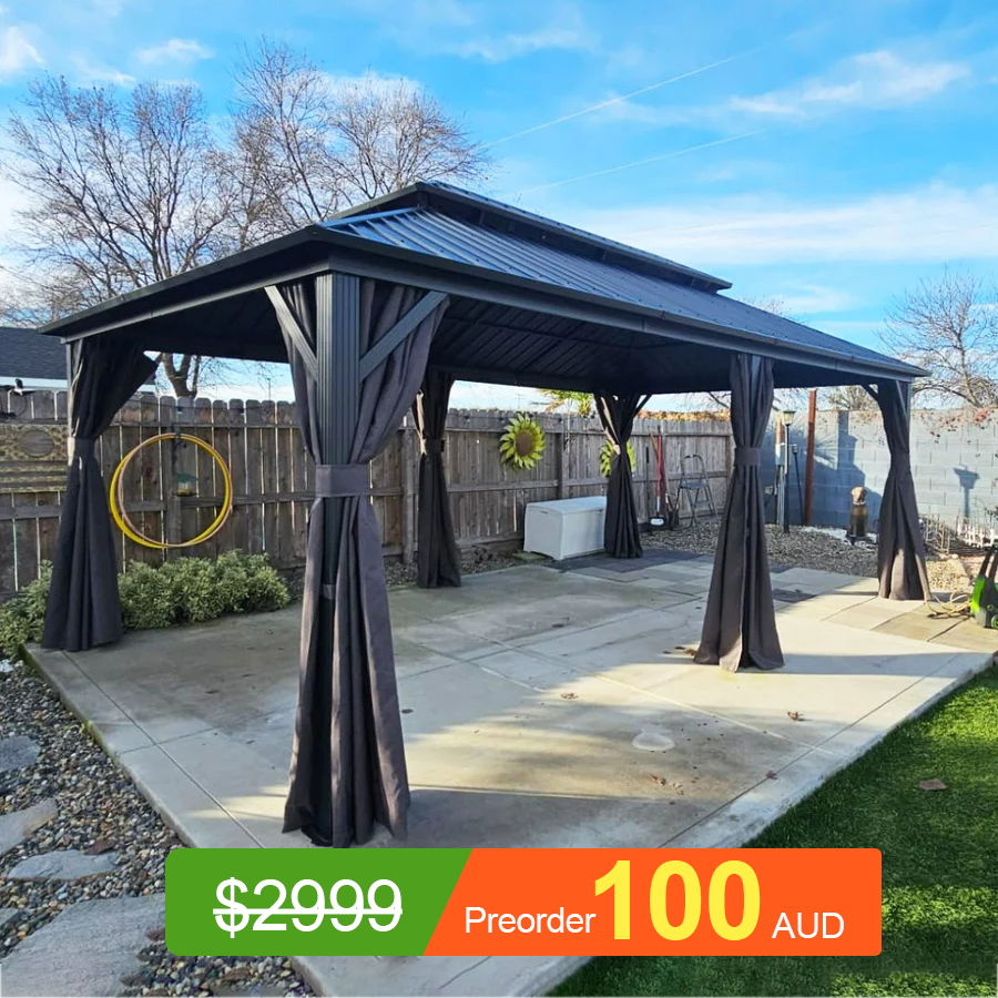 Pre-Order Patioslife Haven | Hardtop Gazebo with Heavy Duty Aluminum Frame, Double Vented Roof & Curtains, Patio Pergola for Garden or Backyard