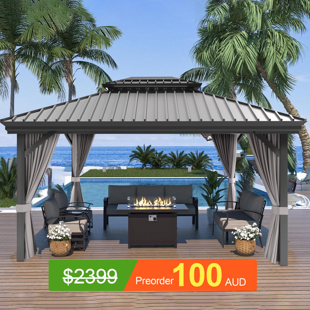 Pre-Order Patioslife Haven | Hardtop Gazebo with Heavy Duty Aluminum Frame, Double Vented Roof & Curtains, Patio Pergola for Garden or Backyard