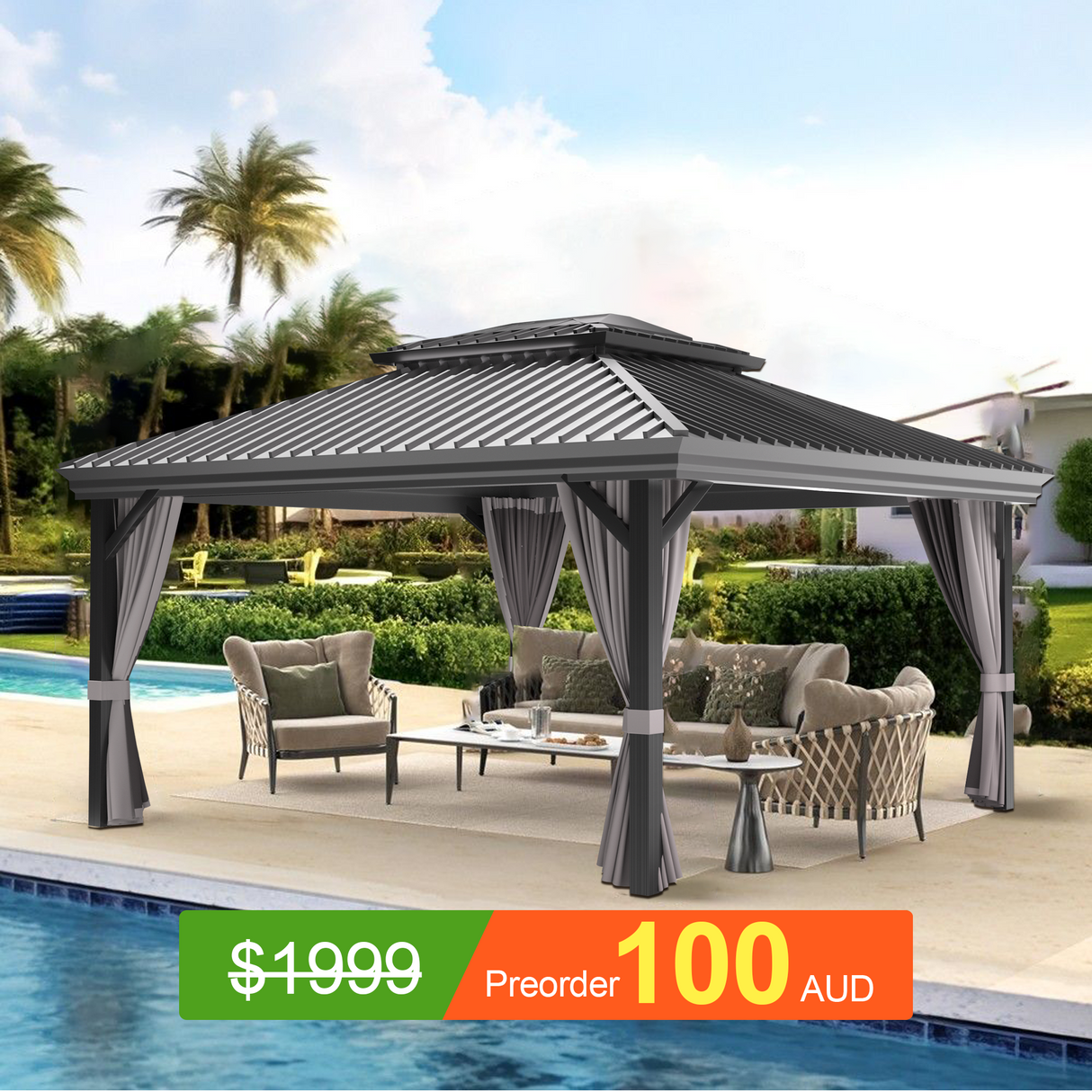 Pre-Order Patioslife Haven | Hardtop Gazebo with Heavy Duty Aluminum Frame, Double Vented Roof & Curtains, Patio Pergola for Garden or Backyard