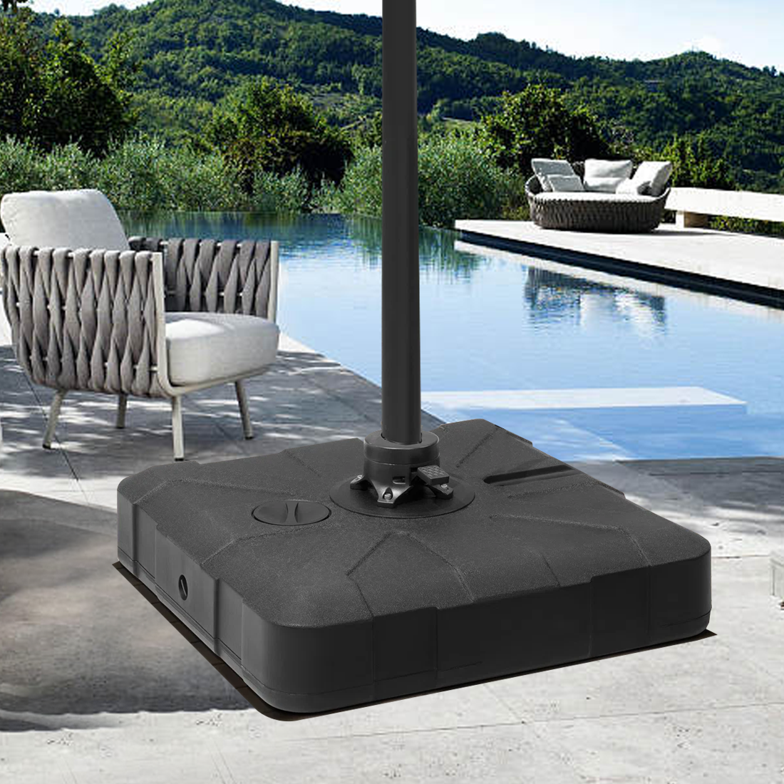 Patioslife,Umbrella Wheels Base,115–200kg Capacity,Heavy-Duty Outdoor Stand,Refillable HDPE Weights,Patio Umbrella Base,Garden Parasol Stand,Poolside Stability Support,Weather-Resistant,Durable Construction,Easy Mobility,Lockable Wheels,Modern Outdoor Furniture,Luxury Patio Accessory,Contemporary Design,Premium Outdoor Living