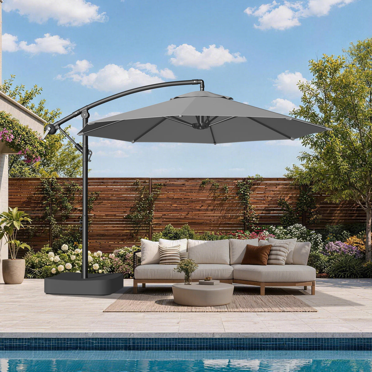 Patioslife Heavy Duty 3.0M Cantilever Umbrella with Base – Premium Outdoor Shade for Patio, Alfresco & Backyard Living