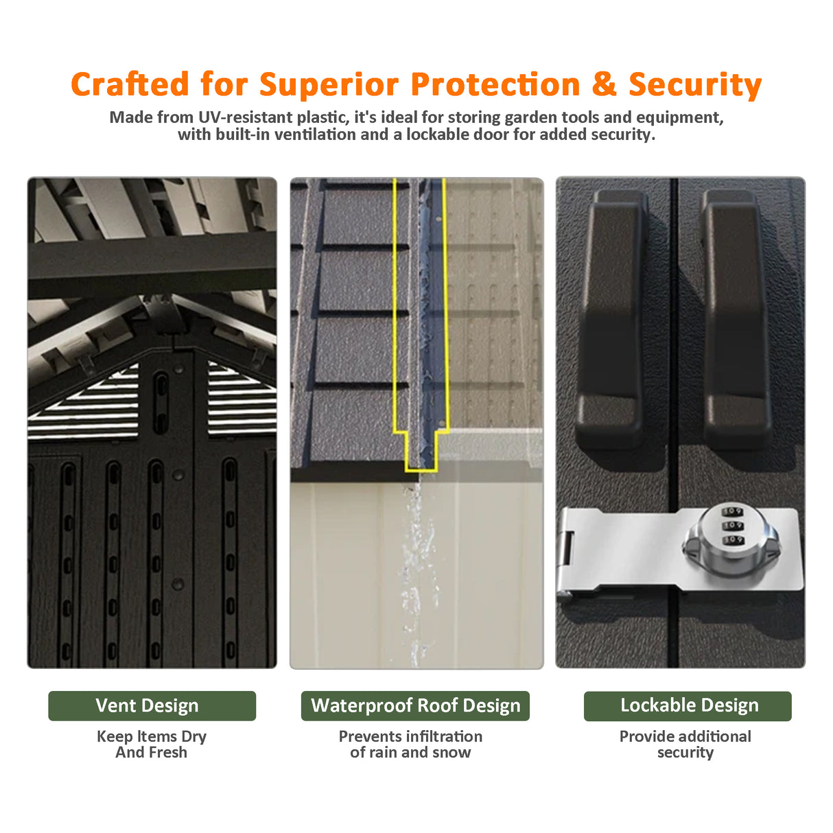 Premium Garden Shed with Floor Patioslife Kick-it ProLock™ Tool-Free Snap-Lock Resin – Weatherproof Outdoor Storage Shed with Floor, UV Resistant, Lockable Backyard Tool Shed for Tools, Bikes & Lawn Mower