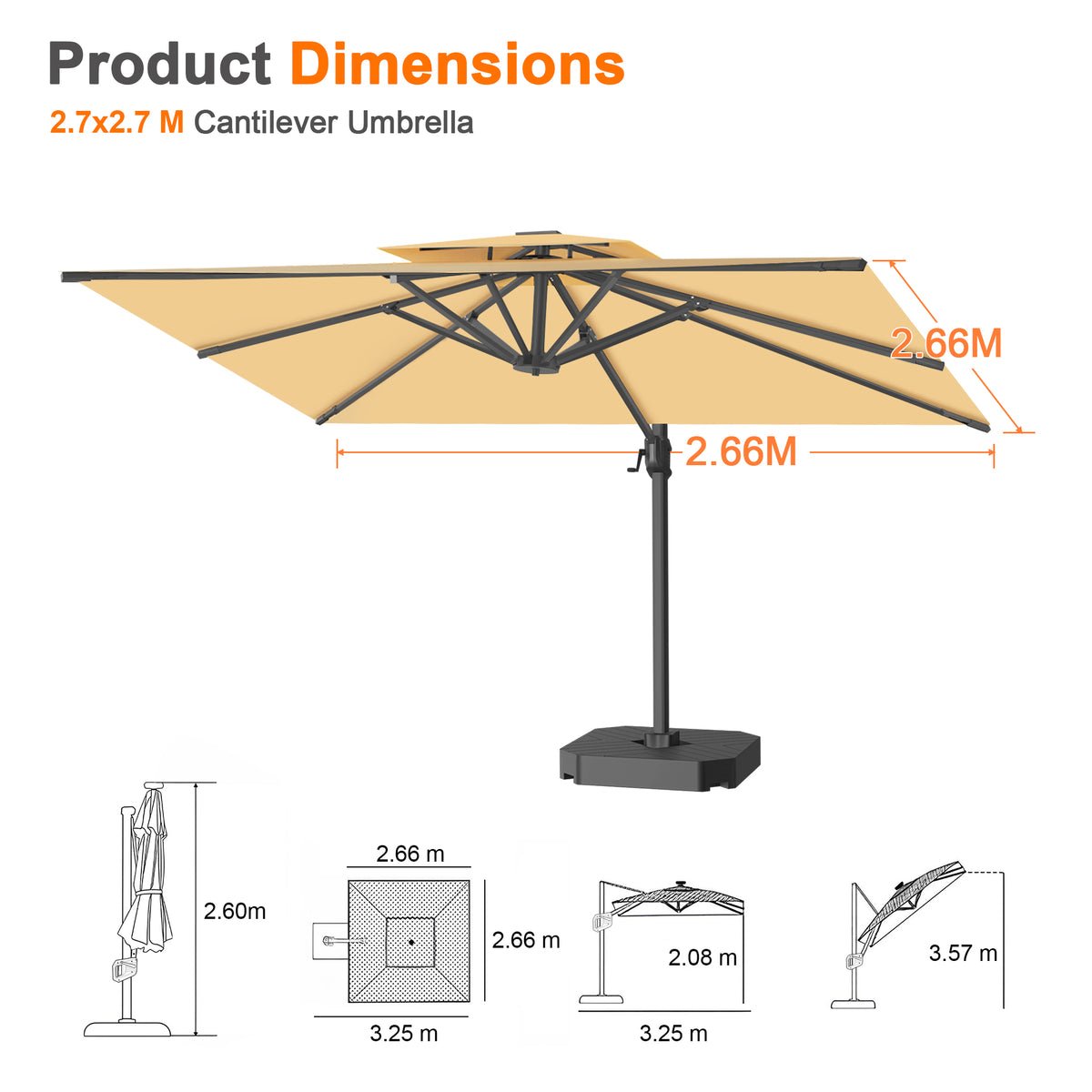 Patioslife Aegis Pro Cantilever Umbrella with Cross Base — Heavy-Duty Frame & Powder-Coated Aluminium Pole for Garden & Patio