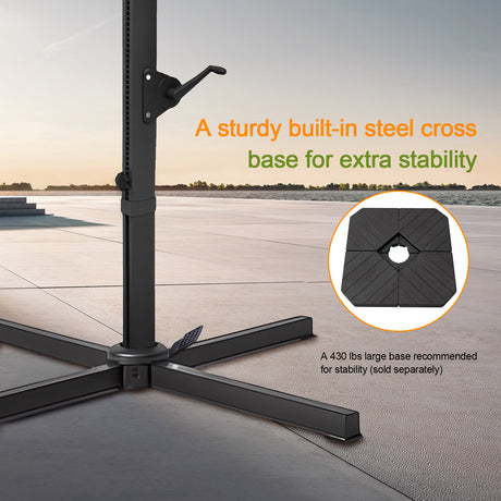 3x3m Square Cantilever Umbrella 2-Tier with Umbrella Cover for Outdoor Garden Pool Use A sturdy built-in steel crossbase for extra stability