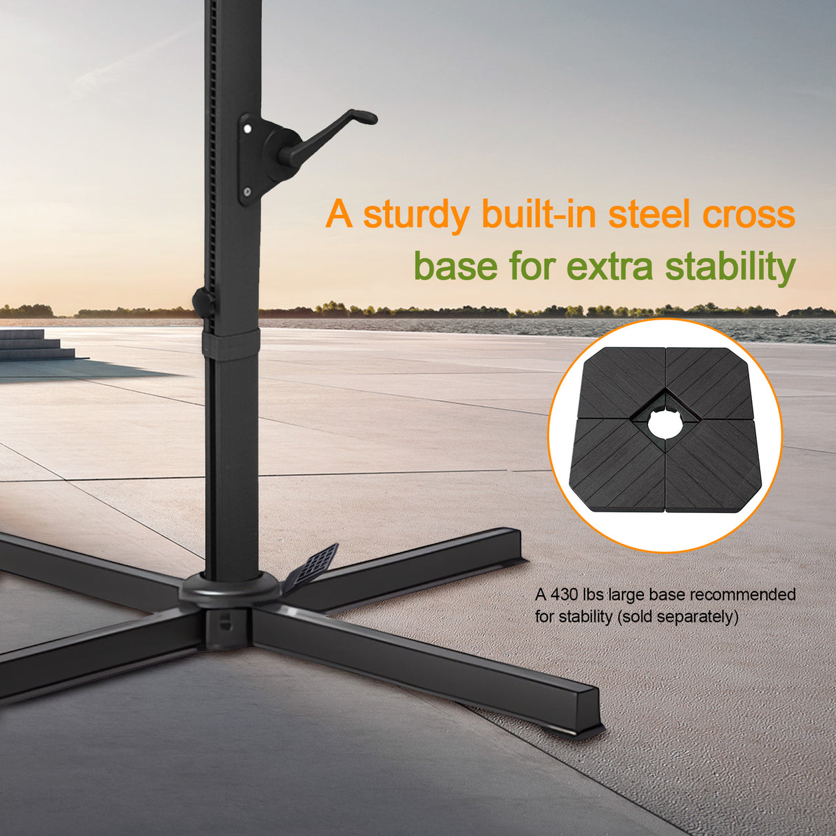 3x3m Square Cantilever Umbrella 2-Tier with Umbrella Cover for Outdoor Garden Pool Use A sturdy built-in steel crossbase for extra stability