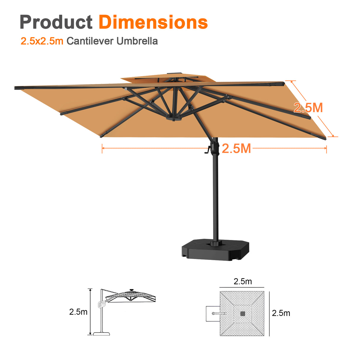 Patioslife Aegis Pro Cantilever Umbrella with Cross Base — Heavy-Duty Frame & Powder-Coated Aluminium Pole for Garden & Patio