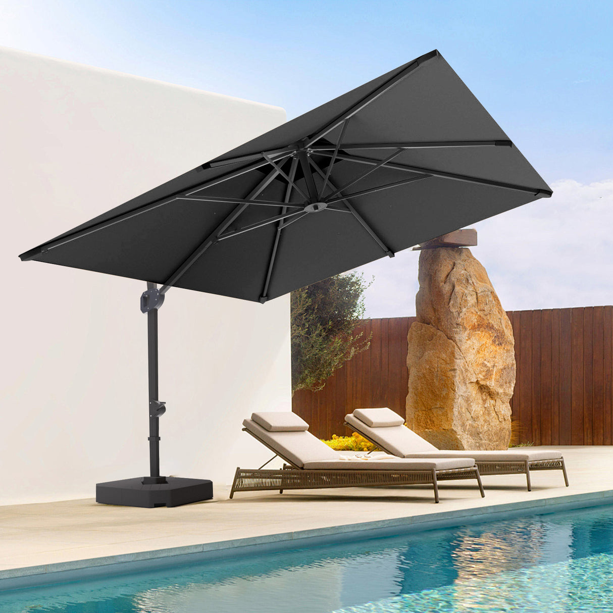 Patioslife Aegis Pro™ Cantilever Umbrella with Cross Base — Heavy-Duty Frame & Powder-Coated Aluminium Pole for Garden & Patio